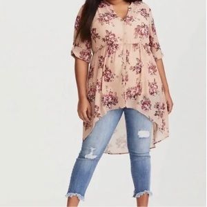 Torrid Dusty Rose Floral Babydoll Chiffon Blouse, 0X